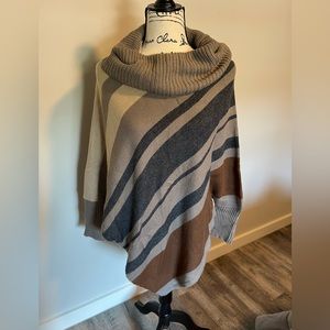 Turtle Neck Striped Long Sleeve Sweater Poncho